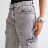 CALÇA WIDE LEG CARGO FEMININO CINZA