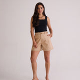 BERMUDA FEMININA SARJA COM CINTO KAKI