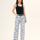 CALÇA WIDE LEG ESTAMPADA FLORAL OFF WHITE