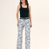 CALÇA WIDE LEG ESTAMPADA FLORAL OFF WHITE
