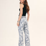 CALÇA WIDE LEG ESTAMPADA FLORAL OFF WHITE