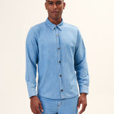 CAMISA MANGA LONGA EM JEANS MASCULINO CLARO