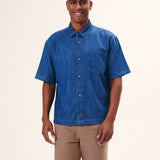 CAMISA BOXY MANGA CURTA EM JEANS MASCULINO CLARO