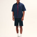 CAMISA BOXY MANGA CURTA EM JEANS MASCULINO ESCURO