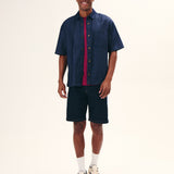 CAMISA BOXY MANGA CURTA EM JEANS MASCULINO ESCURO