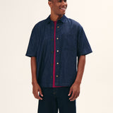 CAMISA BOXY MANGA CURTA EM JEANS MASCULINO ESCURO