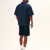 CAMISA BOXY MANGA CURTA EM JEANS MASCULINO ESCURO