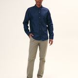 CAMISA MANGA LONGA EM JEANS MASCULINO ESCURO