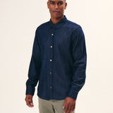 CAMISA MANGA LONGA EM JEANS MASCULINO ESCURO