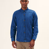 CAMISA MANGA LONGA EM JEANS MASCULINO MÉDIO