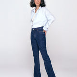 Calça Boot Cut Com Nervura - Jeans Escuro