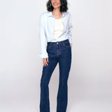 Calça Boot Cut Com Nervura - Jeans Escuro