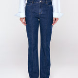 Calça Boot Cut Com Nervura - Jeans Escuro