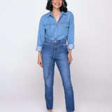 Calça Jeans Mom Com Cinto - Jeans Escuro