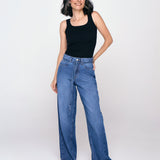 Calça Baggy Com Cinto - Jeans Escuro