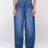 Calça Baggy Com Cinto - Jeans Escuro