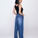 Calça Baggy Com Cinto - Jeans Escuro