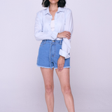 Shorts Barra Fio Com Cinto - Jeans Claro
