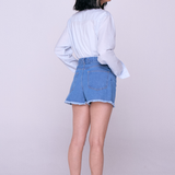 Shorts Barra Fio Com Cinto - Jeans Claro