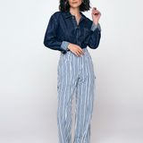 Calça Wide Leg Listrada