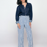 Calça Wide Leg Listrada