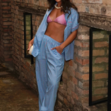 CAMISA FEMININA MANGA CURTA FEMININO - AZUL