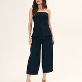 TOP PEPLUM SEM ALÇA FEMININO JEANS MÉDIO ROYAL