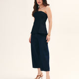 TOP PEPLUM SEM ALÇA FEMININO JEANS MÉDIO ROYAL