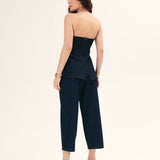 TOP PEPLUM SEM ALÇA FEMININO JEANS MÉDIO ROYAL