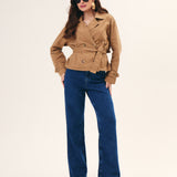 JAQUETA TRENCH COAT CURTO FEMININO KAKI