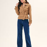 JAQUETA TRENCH COAT CURTO FEMININO KAKI