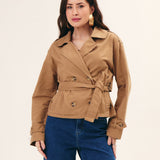JAQUETA TRENCH COAT CURTO FEMININO KAKI