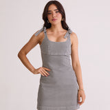 VESTIDO CURTO COM AMARRACAO VICHY PRETO