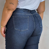 Calça Super Skinny Jeans Plus Size Cintura Alta Azul Médio