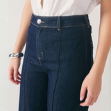 Calça Wide Leg Feminina Jeans com Nervura