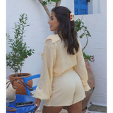 Short Saia com Cinto Texturizado Amarelo