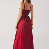 Vestido Midi Decote Reto Alça Fina