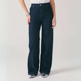 Calça Wide Leg Feminina Jeans com Nervura