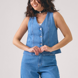 Colete Jeans Feminino - Jeans Médio