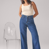 Calça Feminina Wide Leg - Jeans Escuro