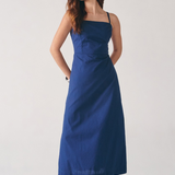 Vestido Midi Decote Reto Alça Fina