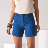 Shorts Jeans Reto Cintura Alta Escuro