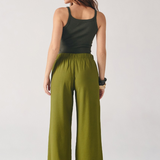 Calça Reta Cós Com Elástico e Bolsos