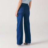 Calça Wide Leg Feminina Jeans com Nervura