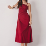 Vestido Midi Decote Reto Alça Fina