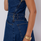 Vestido Midi Feminino Jeans Decote Quadrado