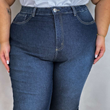 Calça Super Skinny Jeans Plus Size Cintura Alta Azul Médio