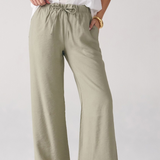 Calça Reta Cós Com Elástico e Bolsos