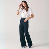 Calça Wide Leg Feminina Jeans com Nervura