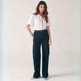 Calça Wide Leg Feminina Jeans com Nervura